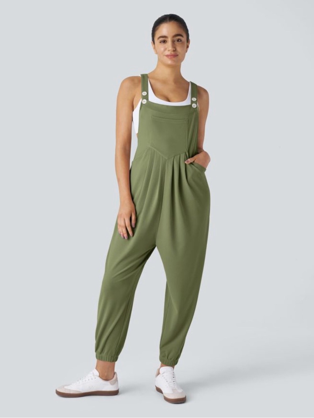 NWT Loden Green Casual Waffle Jogger Overalls w/ Pockets • Large • HALARA